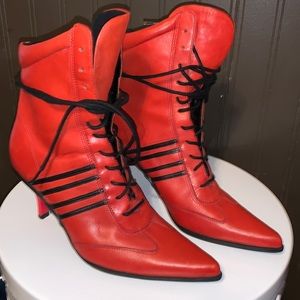 Nine West Women’s YUKI Pointy Toe High Heel Boots Red Genuine Leather Size 5.5